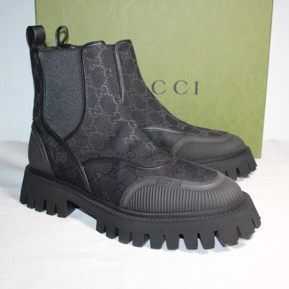 NWB Gucci Stretch Side Panel Knit GG Monogram Ankle Boots Bootie 751711 - Picture 1 of 9